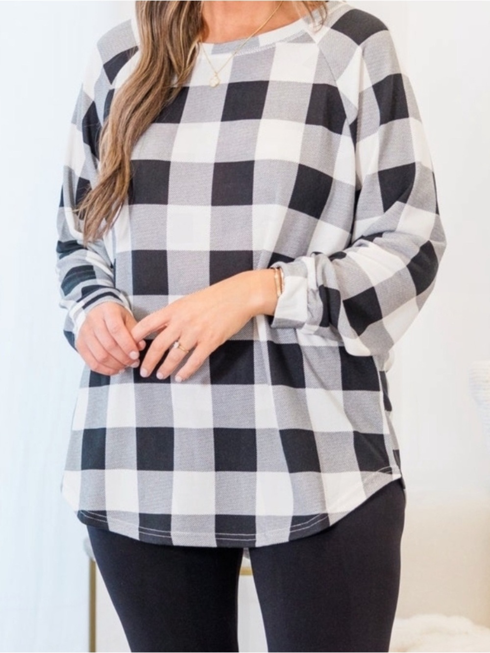 Chic Soul Black and White Buffalo Plaid Long Sleeve Slouchy Tunic Top Size 3X